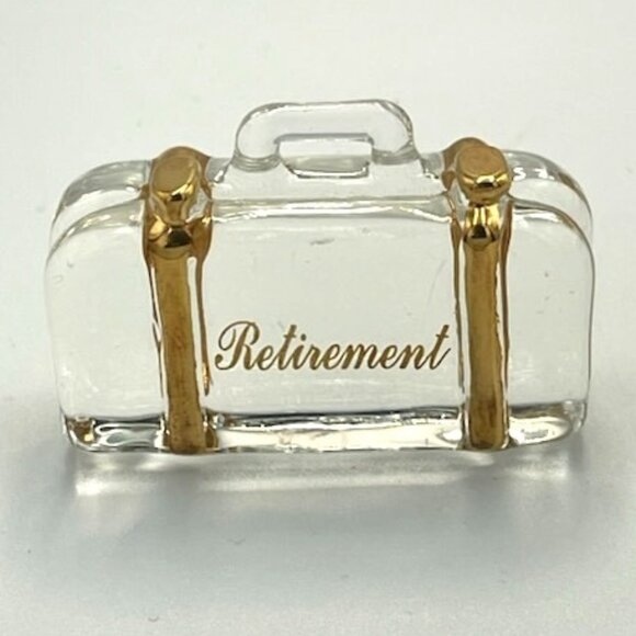 Vtg About Face Design Messenger Retirement Suitcase Clear Glass & Gold - Picture 1 of 6